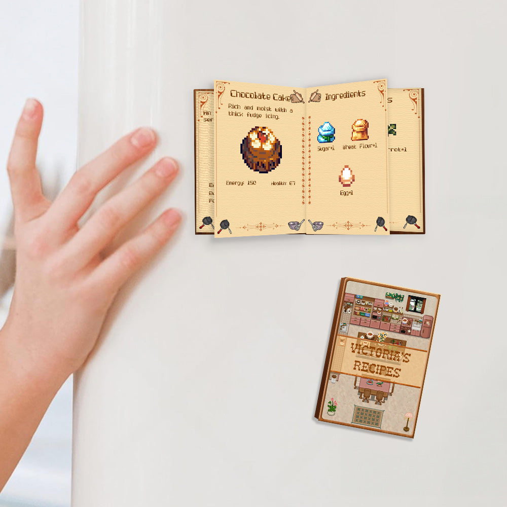 Custom Pixel Style Folding Recipe Fridge Magnet, Trifold Fridge Magnet, Gift to Cook Lover/Pixel Art Lover/Game Player