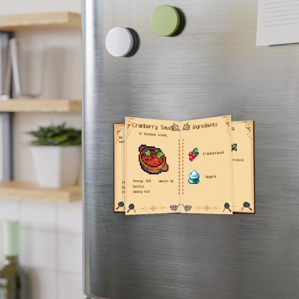 Custom Pixel Style Folding Recipe Fridge Magnet, Trifold Fridge Magnet, Gift to Cook Lover/Pixel Art Lover/Game Player