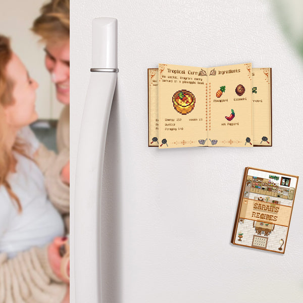 Custom Pixel Style Folding Recipe Fridge Magnet, Trifold Fridge Magnet, Gift to Cook Lover/Pixel Art Lover/Game Player