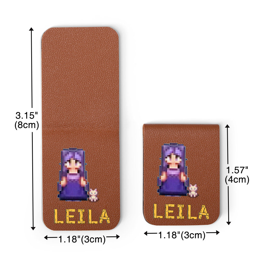 Personalized Pixel Style Leather Magnetic Bookmark, Custom Character and Name Magnetic Bookmark, Book Accessory, Gift for Teachers/Students/Readers/Book Lovers