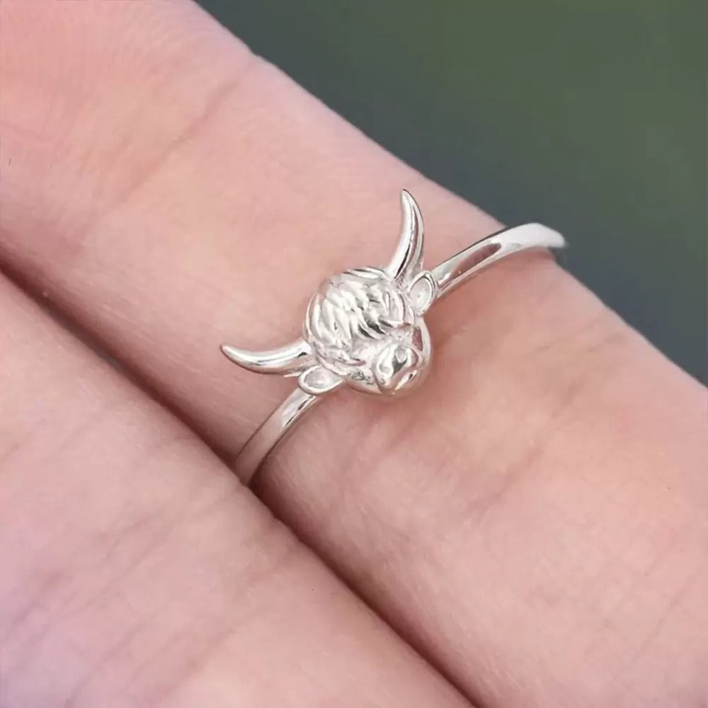 Highland Cow Ring, Sterling Silver Bull Ring, Cute Animal Celestial Jewelry, Ring for Women/Girls