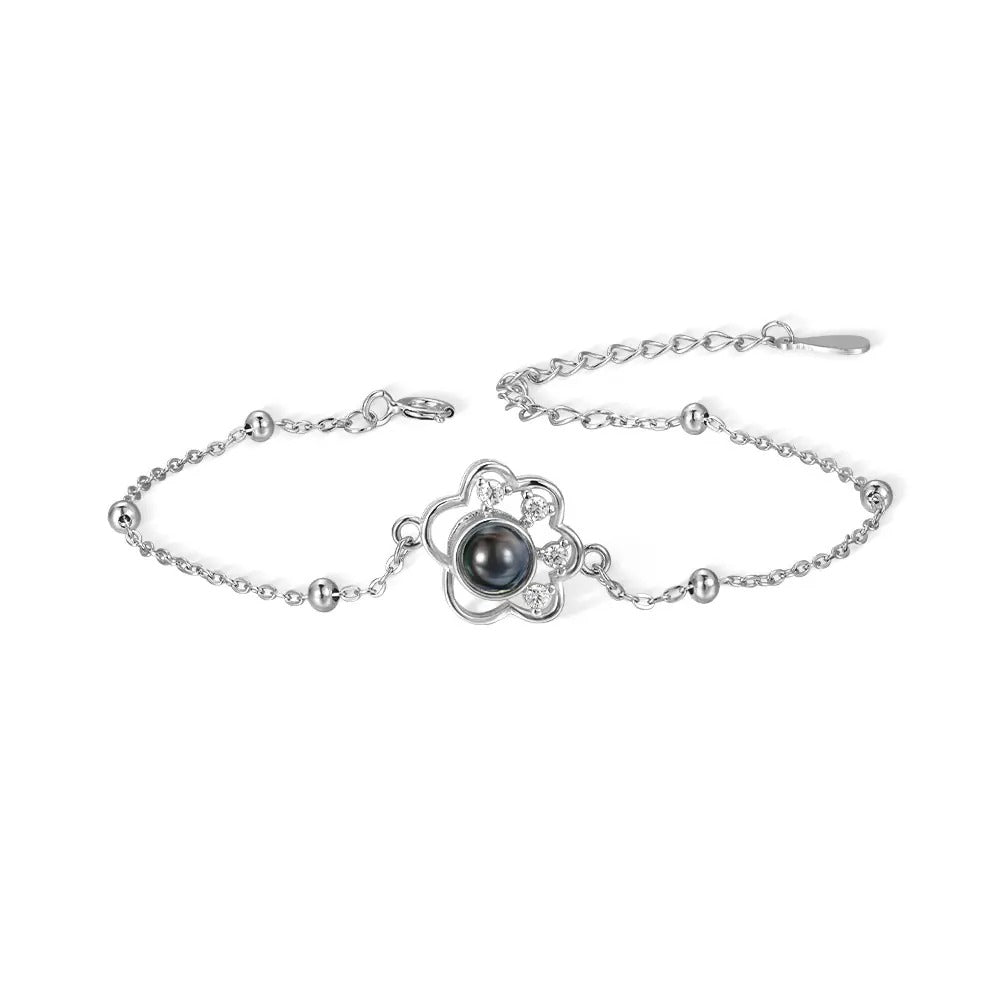Personalized Pet Paw Projection Bracelet, I Love You in 100 Languages Bracelet, Sterling Silver 925 Pet Memorial Jewelry, Gift for Pet Mom/Pet Lovers