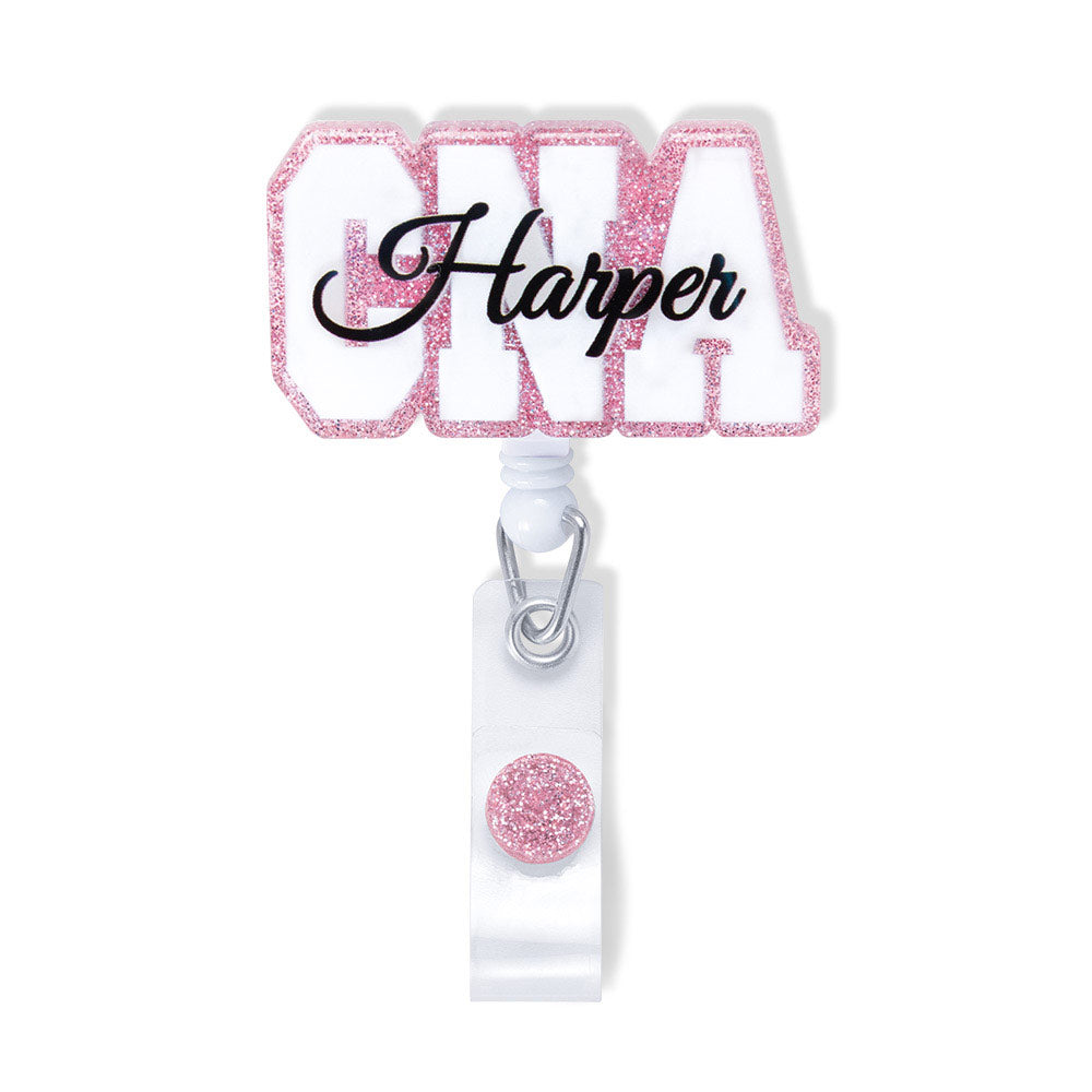Personalized Name Badge Reel for Medical Staff / Rose-Pink