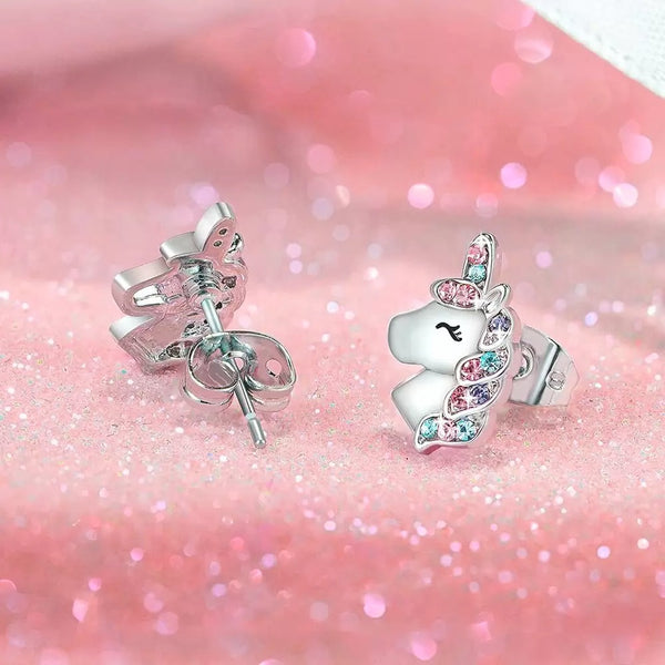 Unicorn Earrings with Zircon, Prince Earrings, Sterling Silver 925 Earrings, Gifts for kids/Girl/Daughter