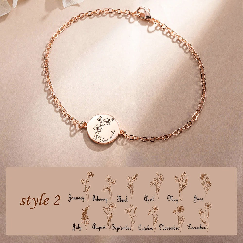 Sterling Silver 925 Bracelet, Custom Name & Birth Flower Bracelet, Women's Jewelry, Mother's Day Gift, Birthday Gift for Her, Bridesmaid Gift