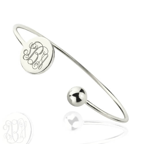 Valentine's Gift: Adjustable Silver Monogram Bangle Bracelet