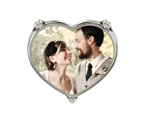 Engraved Heart Shaped Wedding Photo Ring Sterling Silver
