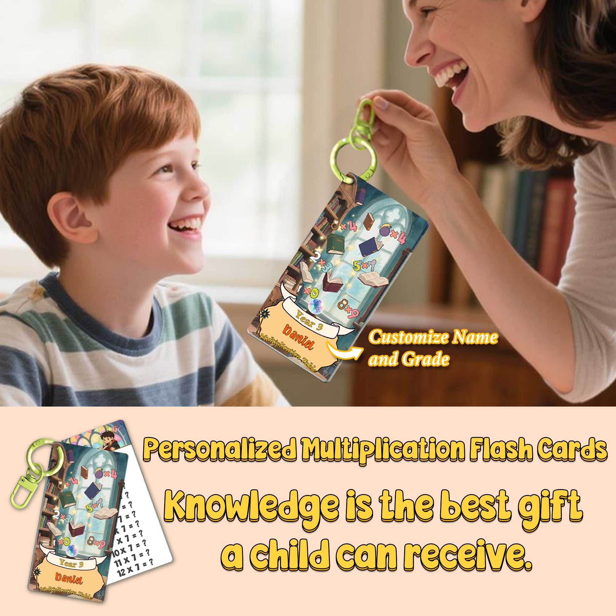 Personalized Magic School Multiplication Flash Cards, Custom Name Math Practice Cards, Times Table Flash Cards, Self-Checking Double-Sided Cards, Educational Gift and Teaching Resources for Kids, Students, Classroom, Homeschool, Birthday or Christmas Gift