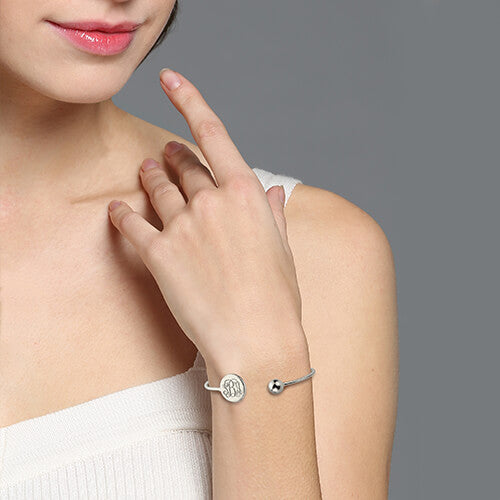 Valentine's Gift: Adjustable Silver Monogram Bangle Bracelet