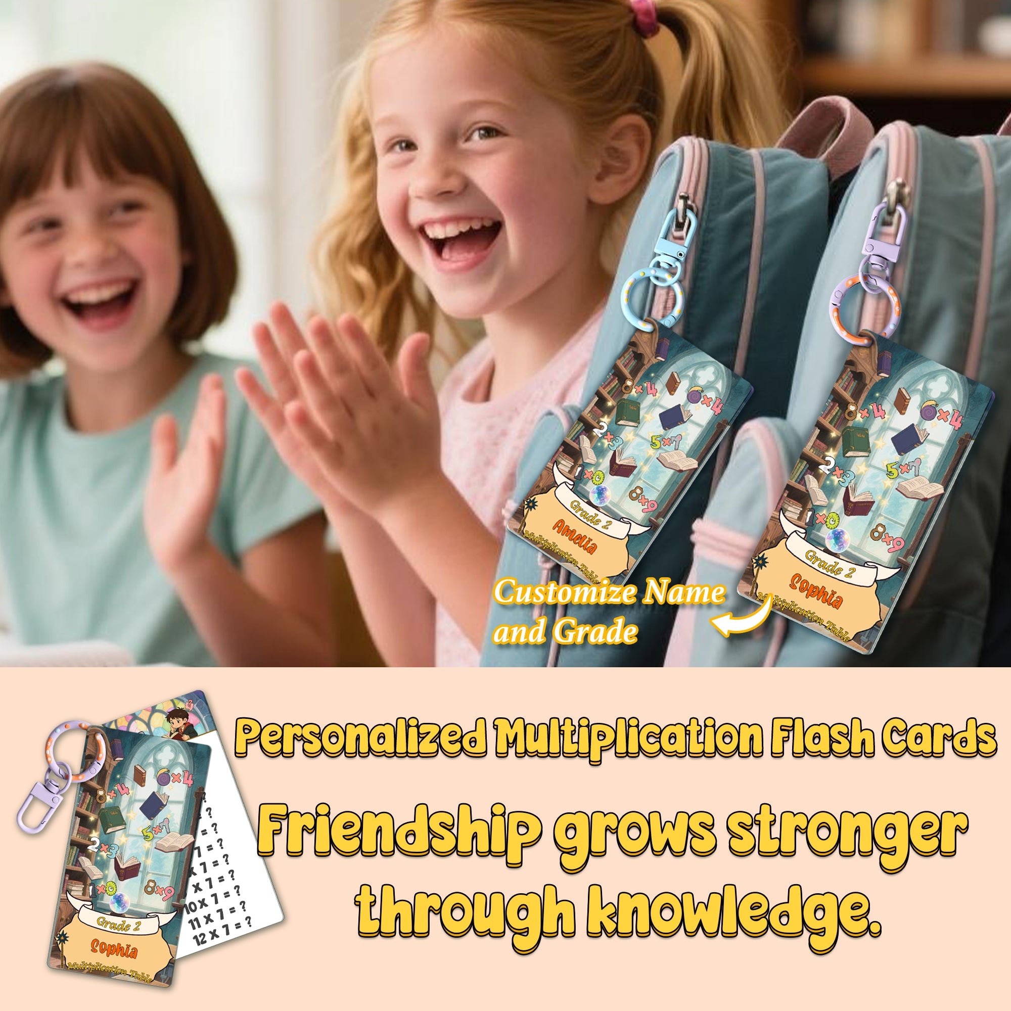 Personalized Magic School Multiplication Flash Cards, Custom Name Math Practice Cards, Times Table Flash Cards, Self-Checking Double-Sided Cards, Educational Gift and Teaching Resources for Kids, Students, Classroom, Homeschool, Birthday or Christmas Gift