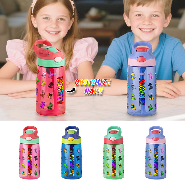 Personalized Sprunki Characters Pattern Water Bottle with Name, 16oz Kids Cup with Silicone Straw & Handle, Birthday Gift for Kids, Gifts for Sons, Gifts for Daughters, Back to School Gifts, Gifts for Students