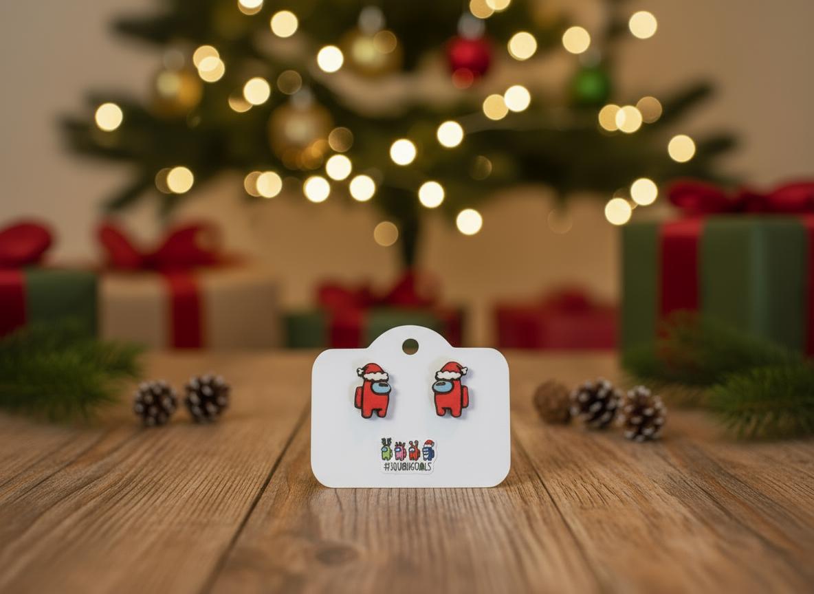 Among Us Earrings, Among Us Studs, Among Us Santa Eco Friendly Earrings, Hand Painted Earrings, Among Us Gift, Among Us Birthday, Christmas